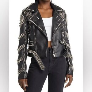 AZALEA WANG SOFI-X Faux Vegan Leather Studded Studs Moto Jacket